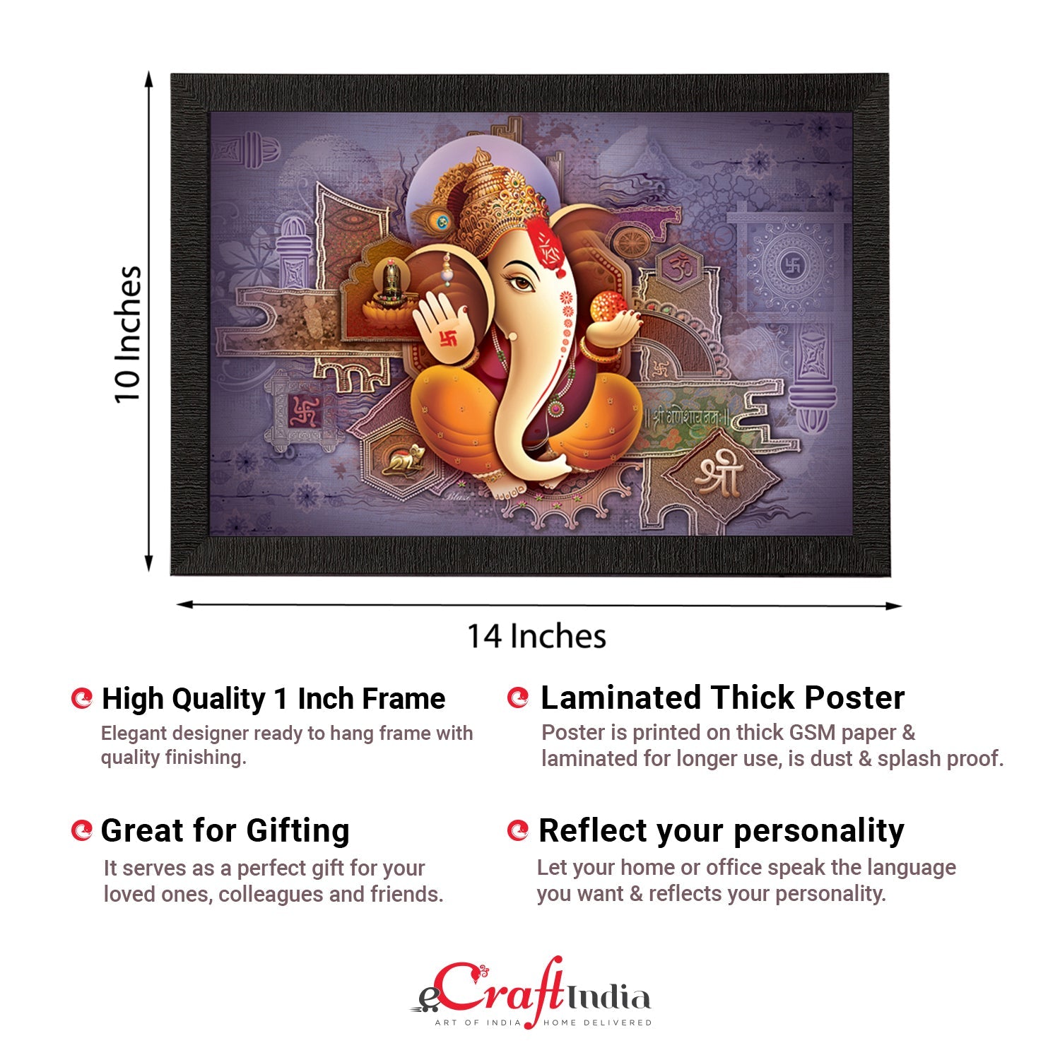 Lord Ganesha Satin Matt Texture UV Art Painting Kafalo