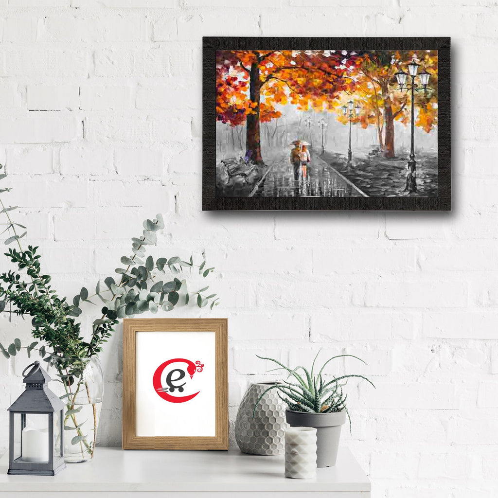 Loving Couple in rain Satin Matt Texture UV Art Painting Kafalo