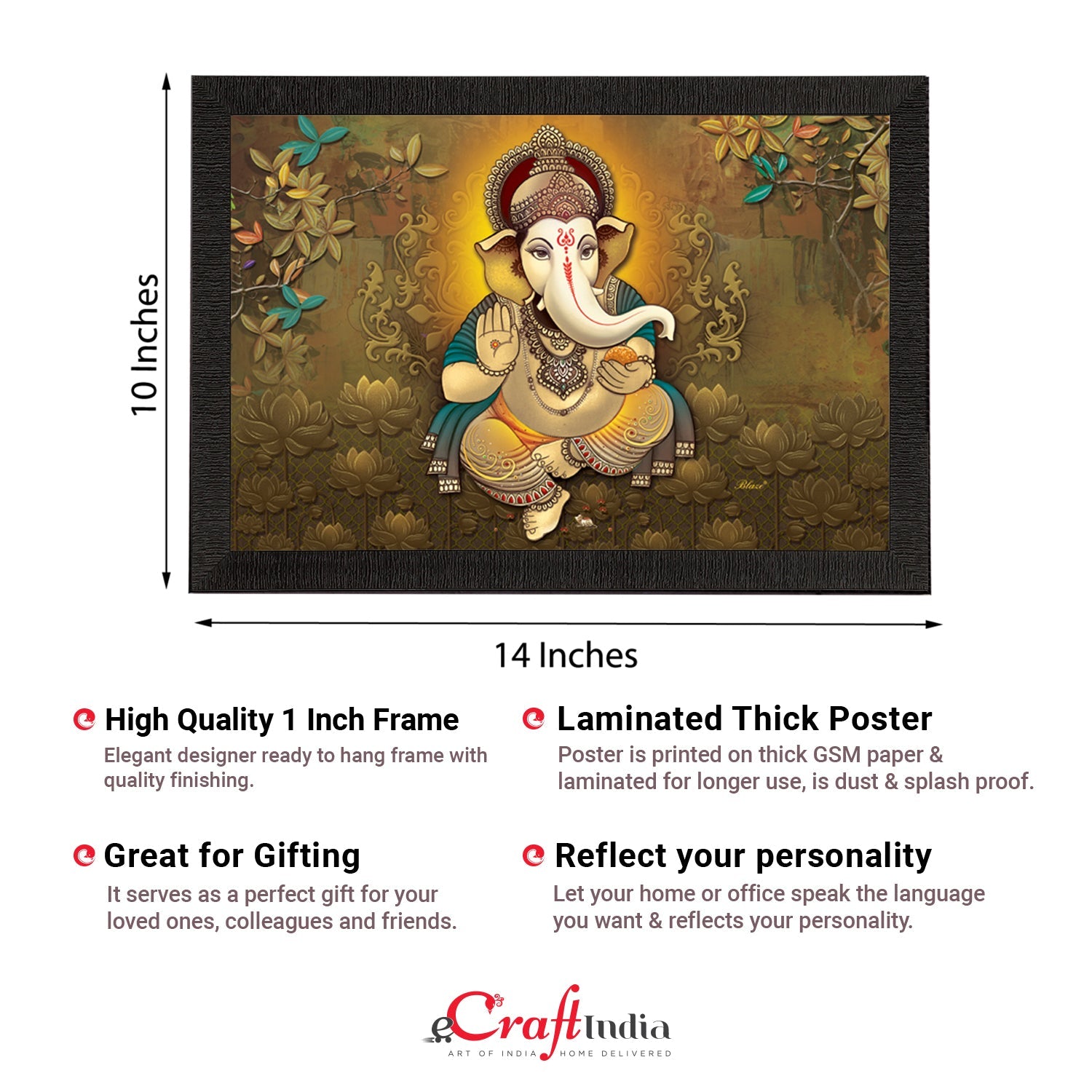 Lord Ganesha Satin Matt Texture UV Art Painting Kafalo