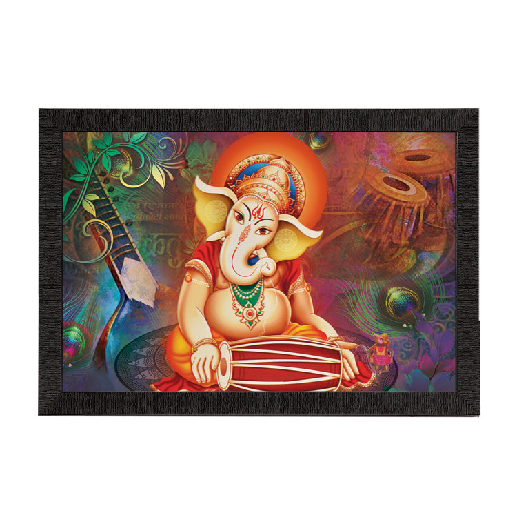 Lord Ganesha Playing Dholak Satin Matt Texture UV Art Painting