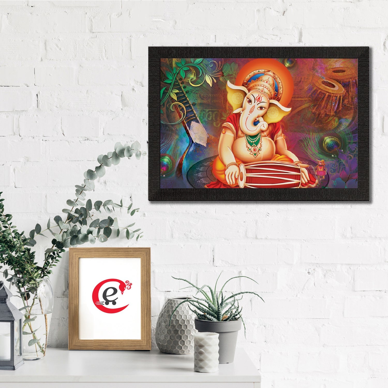 Lord Ganesha Playing Dholak Satin Matt Texture UV Art Painting