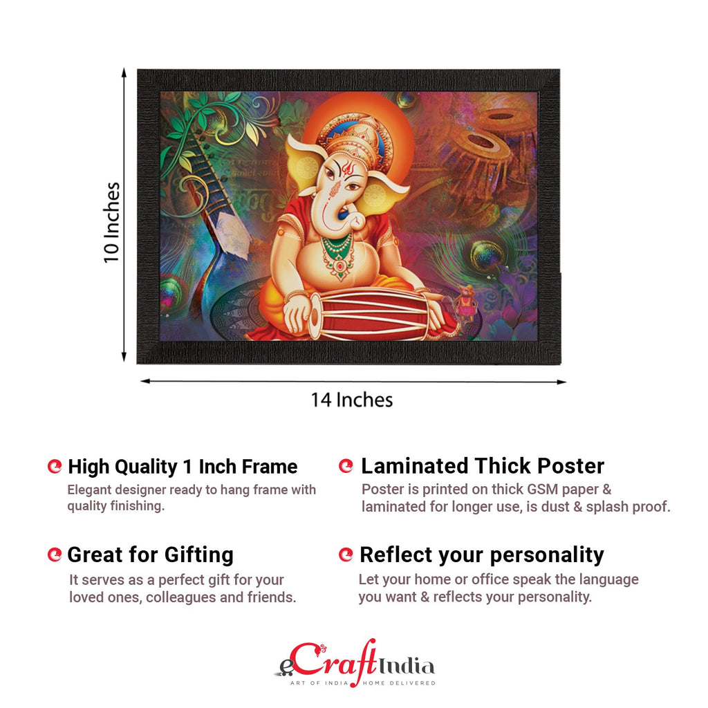 Lord Ganesha Playing Dholak Satin Matt Texture UV Art Painting