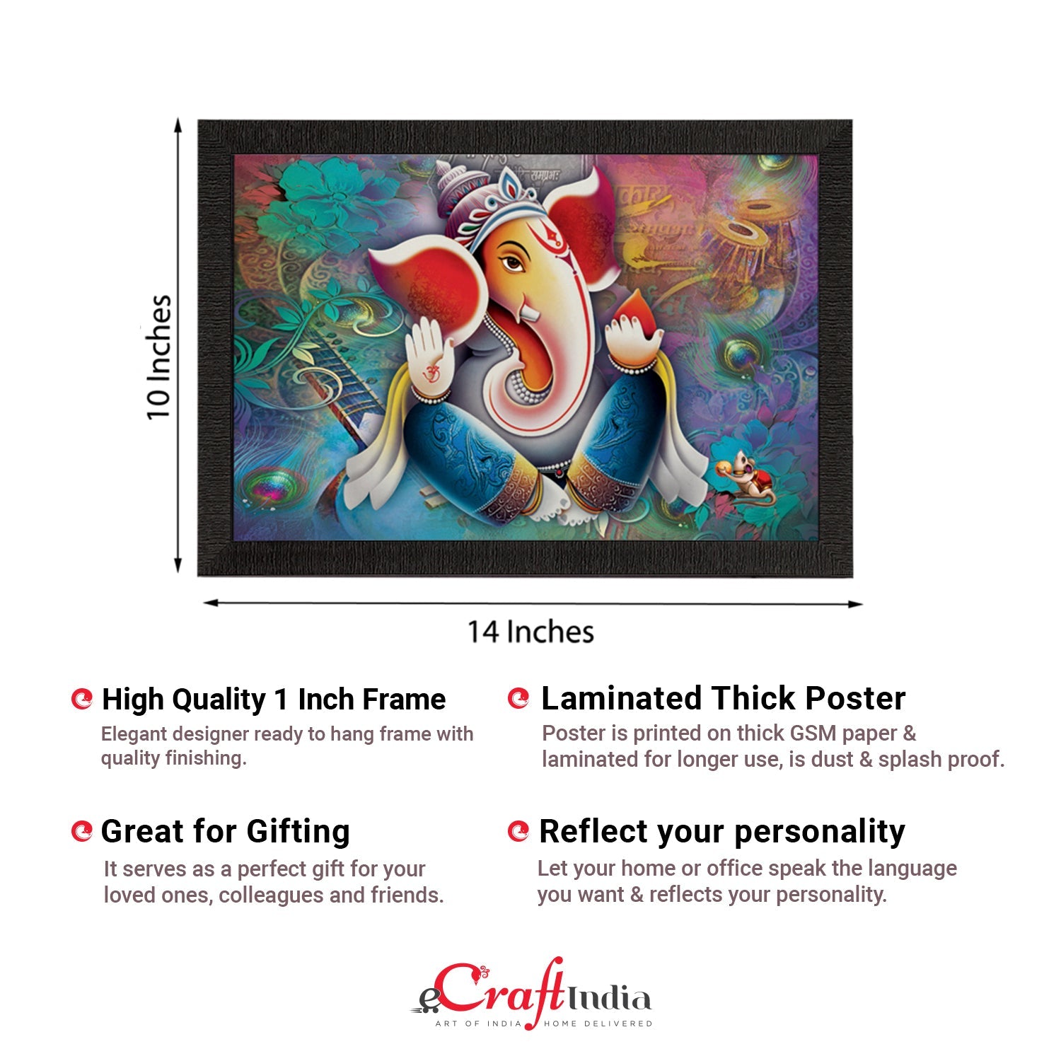 Lord Ganesha Satin Matt Texture UV Art Painting