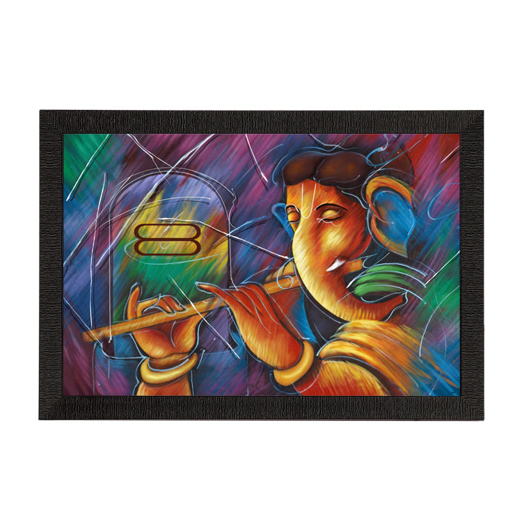 Lord Ganesha Playing Flute Satin Matt Texture UV Art Painting Kafalo