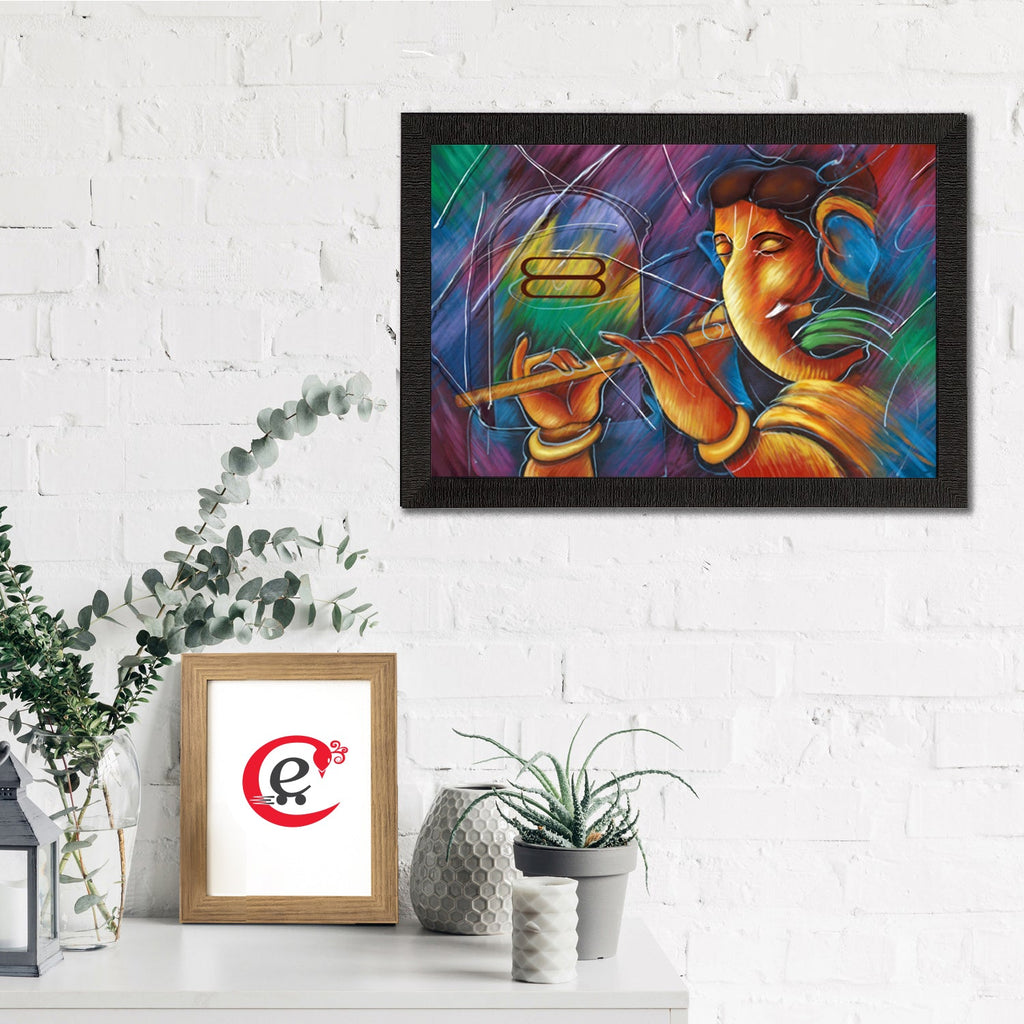 Lord Ganesha Playing Flute Satin Matt Texture UV Art Painting Kafalo