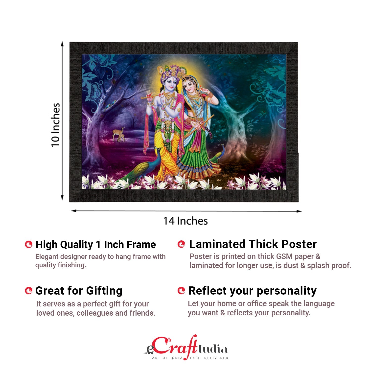 Radha Krishna Playing Flute Satin Matt Texture UV Art Painting Kafalo