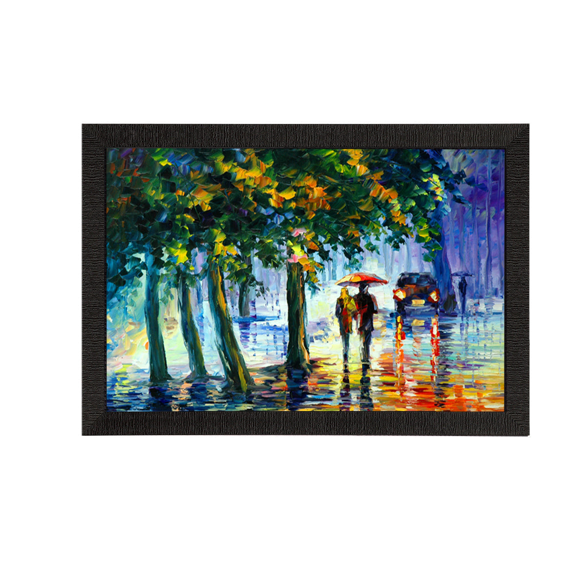 Loving Couple Under Umbrella in rain Satin Matt Texture UV Art Painting Kafalo