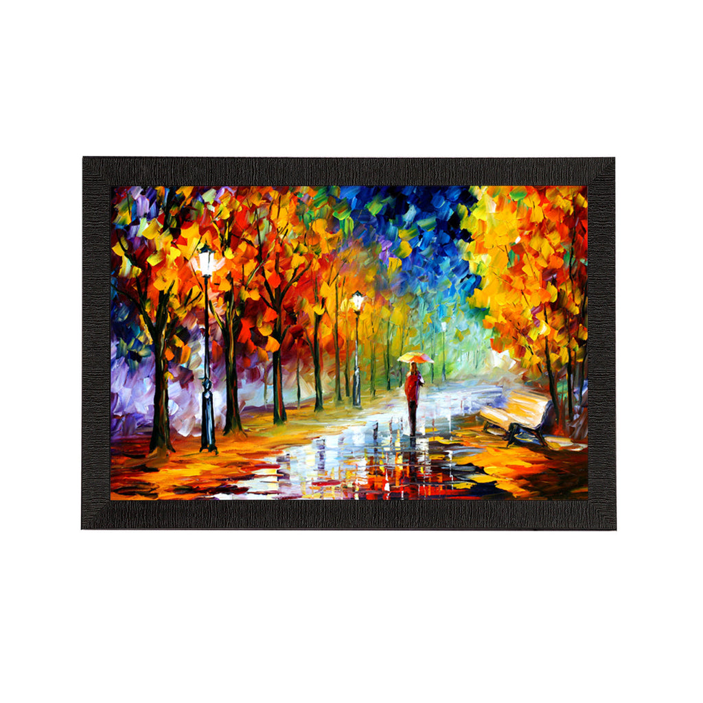 Alone Person Under Umbrella in Rain Satin Matt Texture UV Art Painting Kafalo