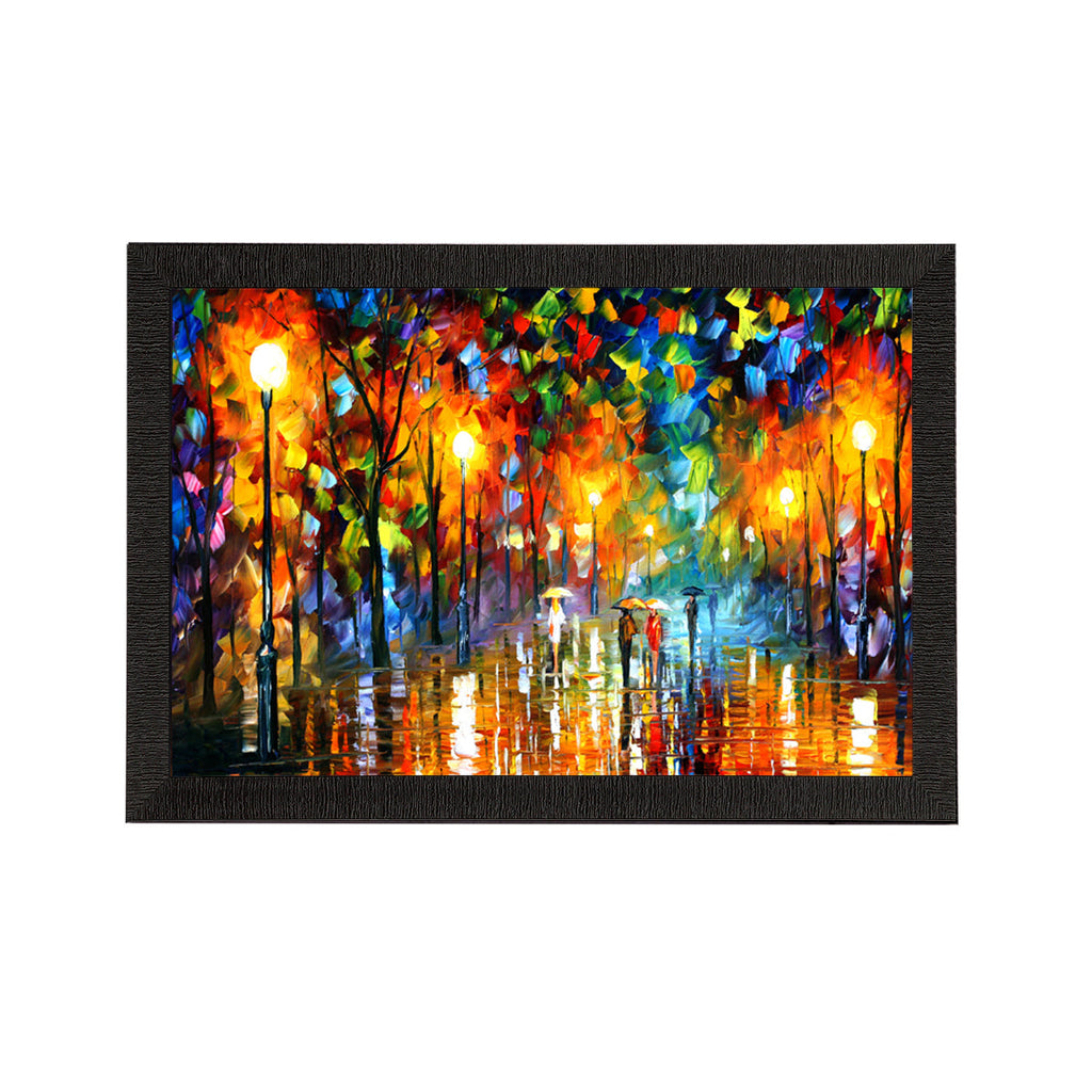 Loving Couple Under Umbrella in rain Satin Matt Texture UV Art Painting Kafalo