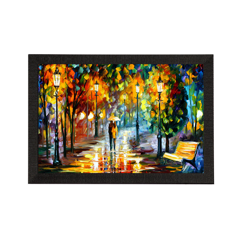 Loving Couple Under Umbrella in rain Satin Matt Texture UV Art Painting Kafalo