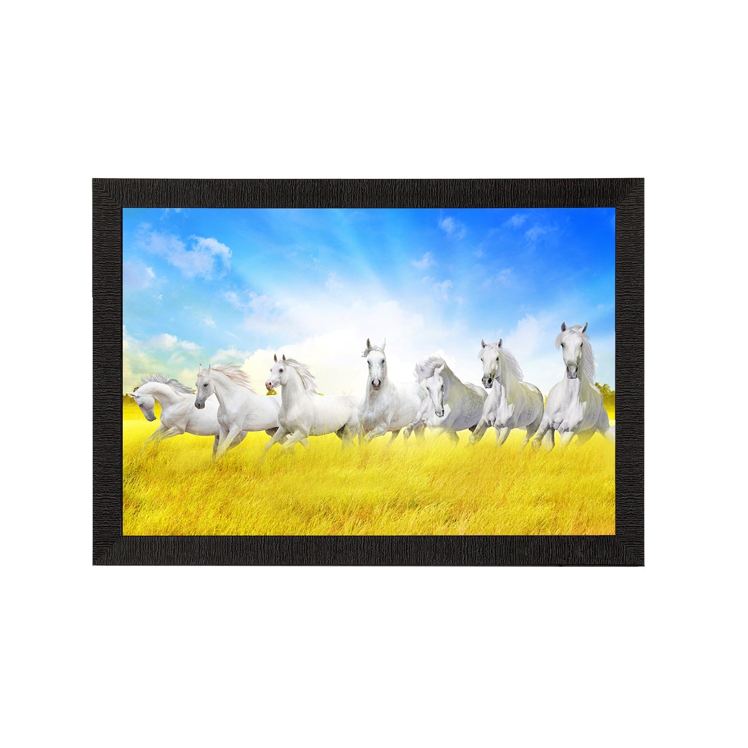 Seven White Running Horses Painting Digital Printed Animal Wall Art Kafalo