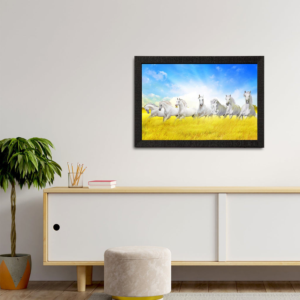 Seven White Running Horses Painting Digital Printed Animal Wall Art Kafalo