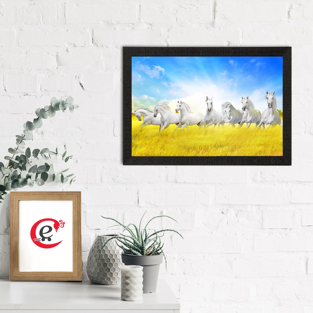 Seven White Running Horses Painting Digital Printed Animal Wall Art Kafalo