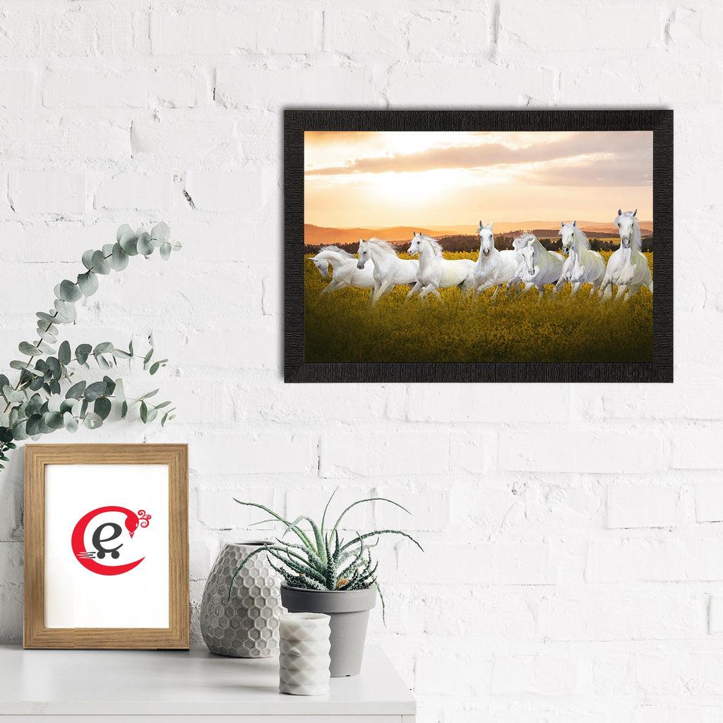 7 White Running Horses Painting Digital Printed Animal Wall Art Kafalo