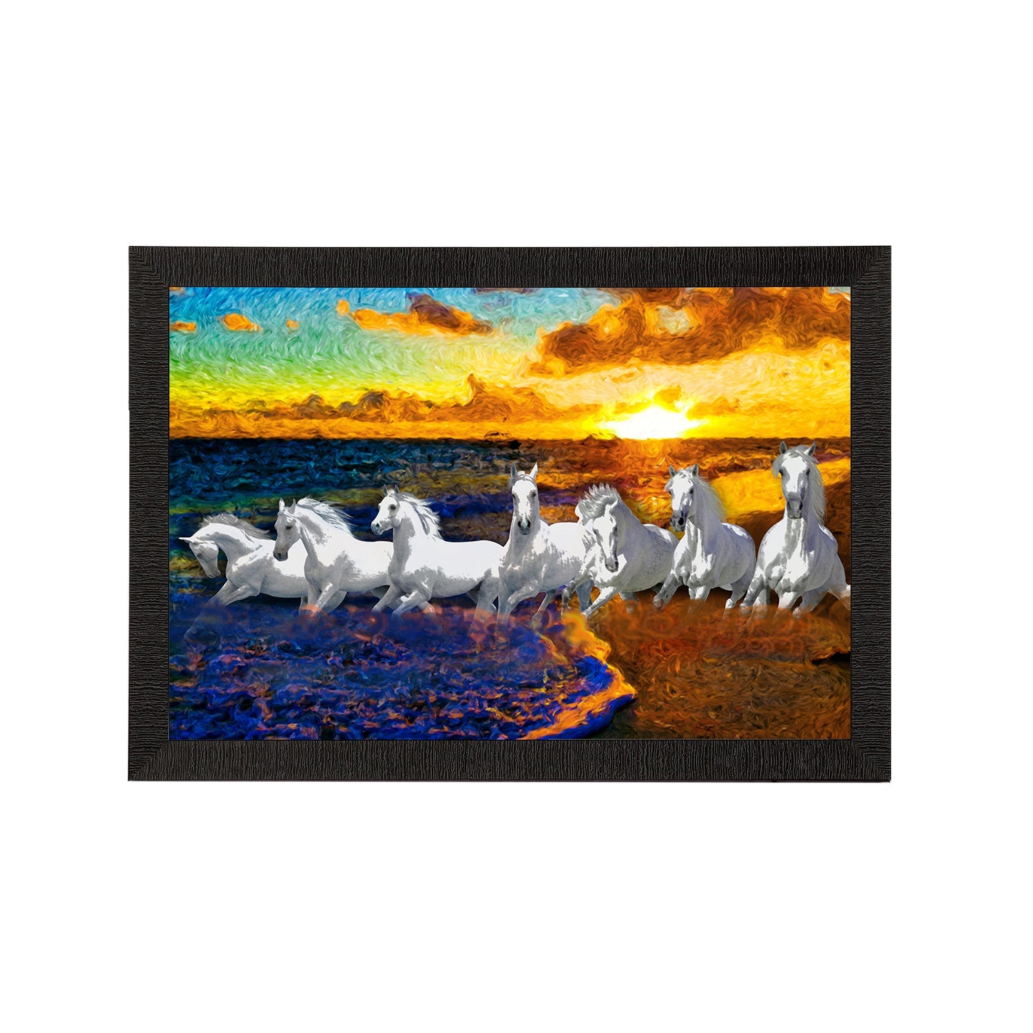 7 White Running Horses Painting Digital Printed Animal Wall Art Kafalo