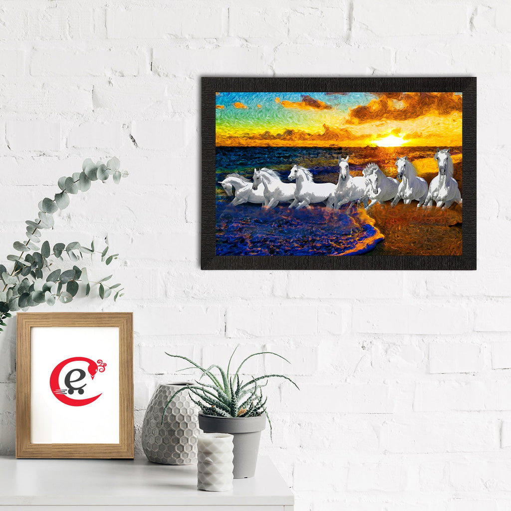 7 White Running Horses Painting Digital Printed Animal Wall Art Kafalo