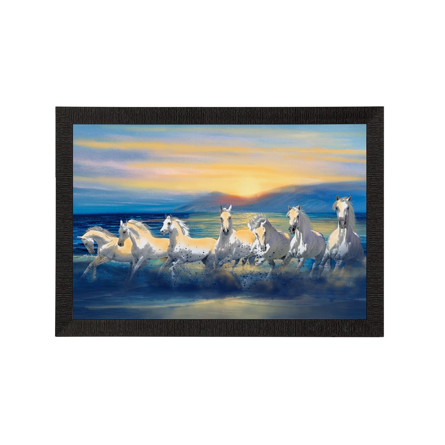 7 White Running Horses Painting Digital Printed Animal Wall Art Kafalo
