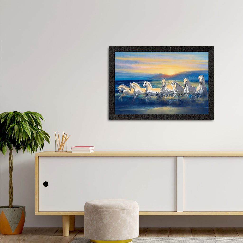 7 White Running Horses Painting Digital Printed Animal Wall Art Kafalo