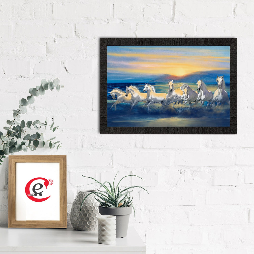 7 White Running Horses Painting Digital Printed Animal Wall Art Kafalo