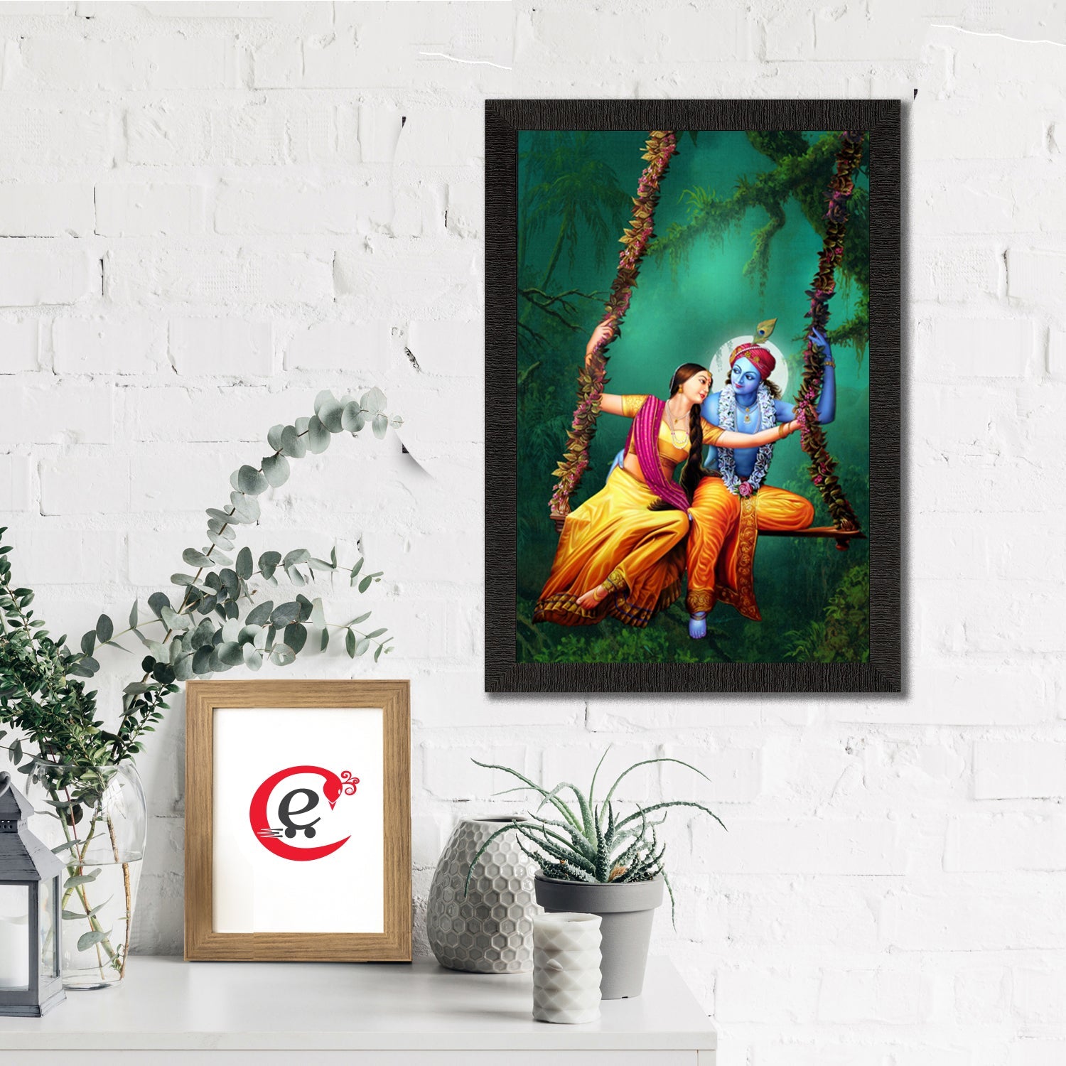 Radha Krishna On Swing Painting Digital Printed Religious Wall Art Kafalo