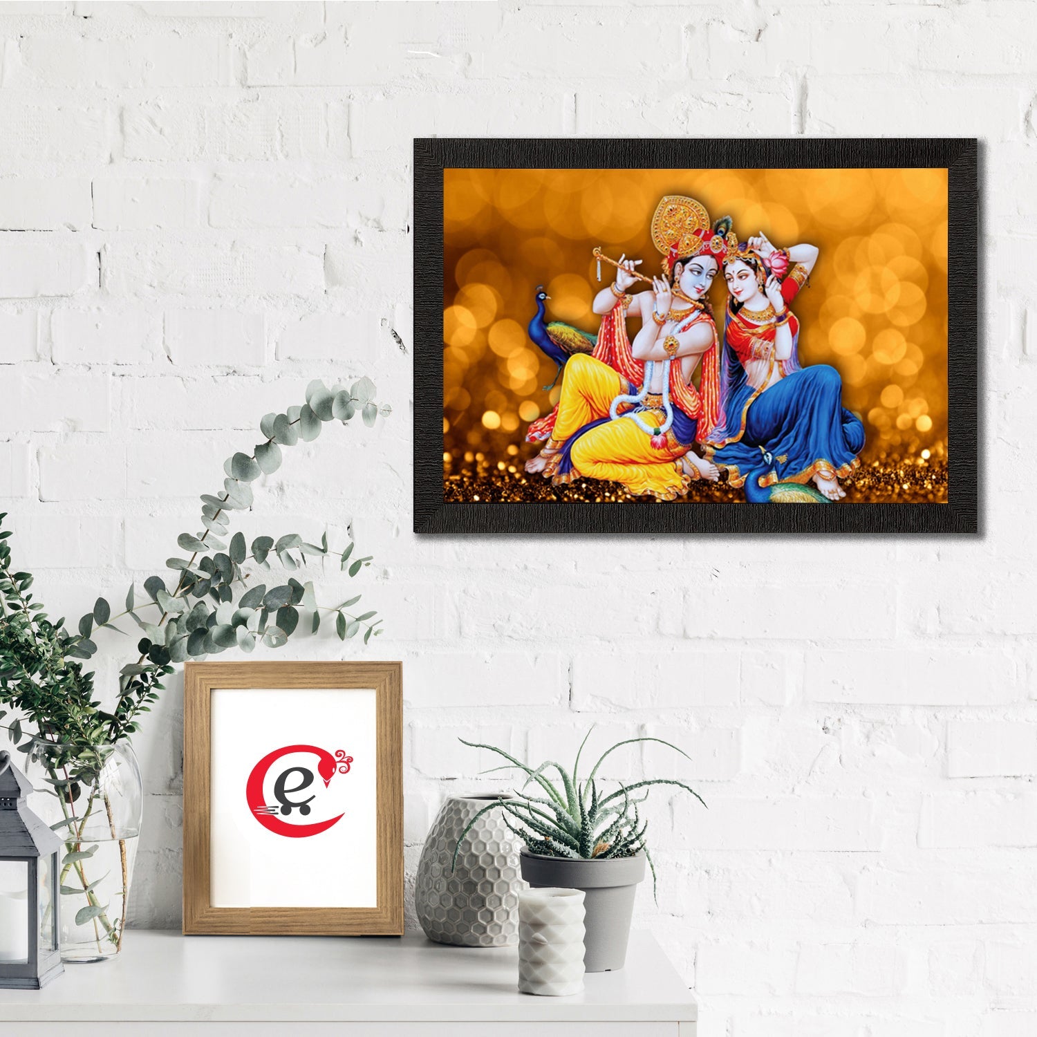 Radha Krishna Playing Flute Satin Matt Texture UV Art Painting Kafalo