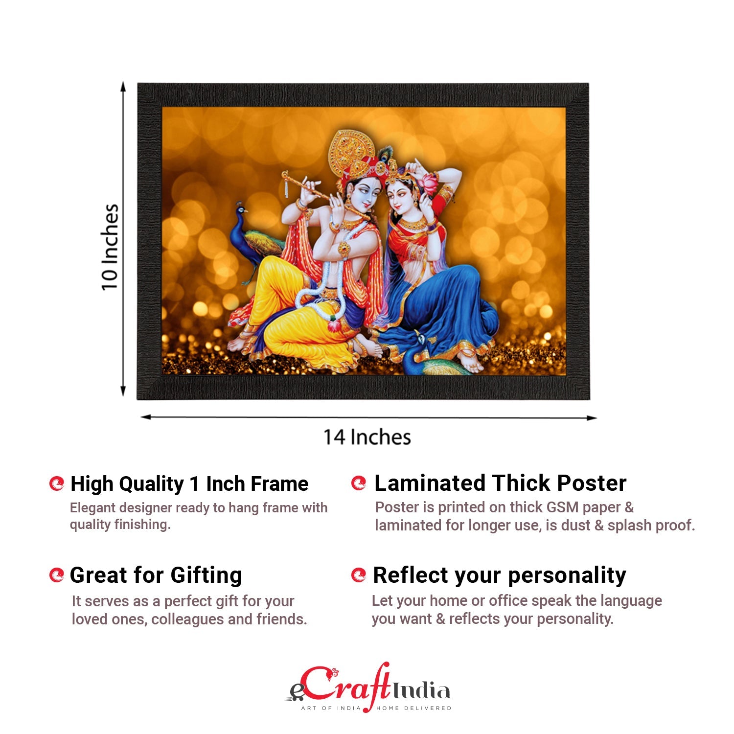 Radha Krishna Playing Flute Satin Matt Texture UV Art Painting Kafalo