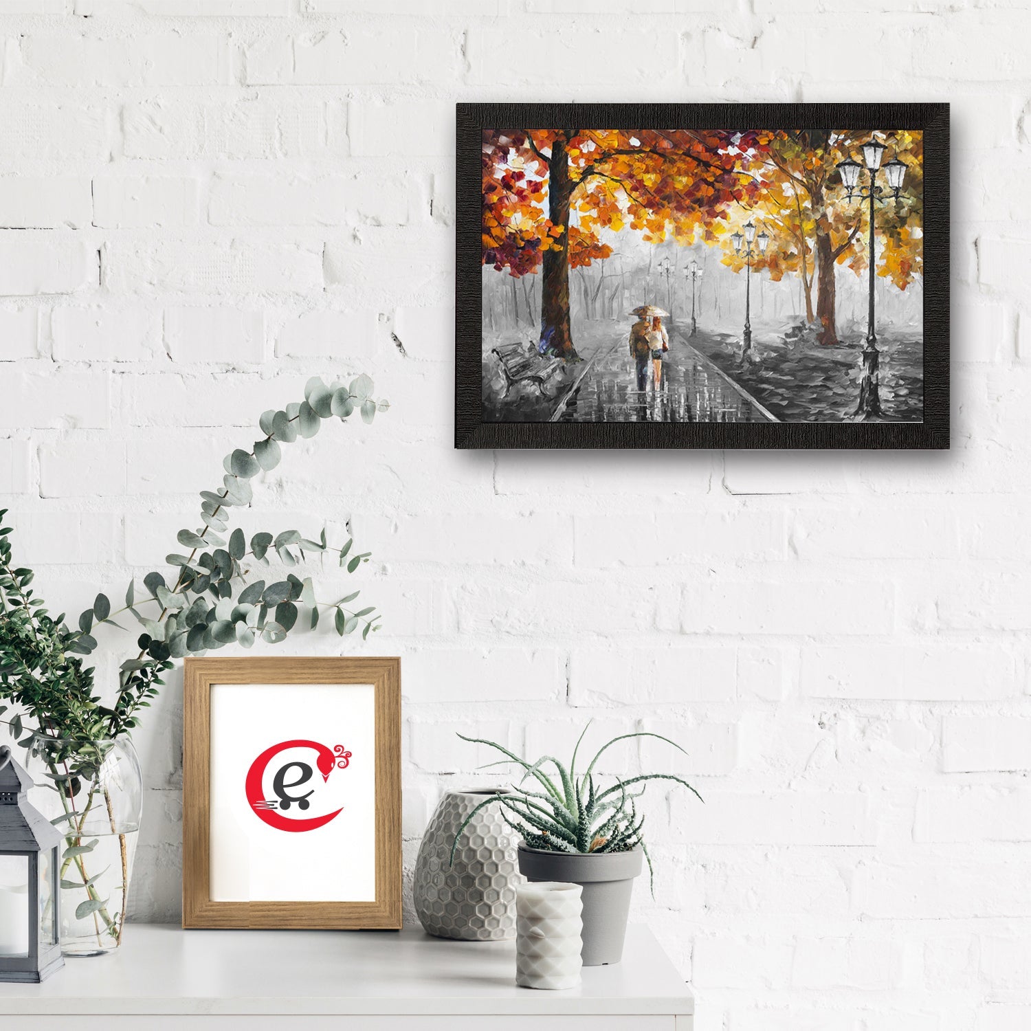 Couple during Rain View Satin Matt Texture UV Art Painting Kafalo