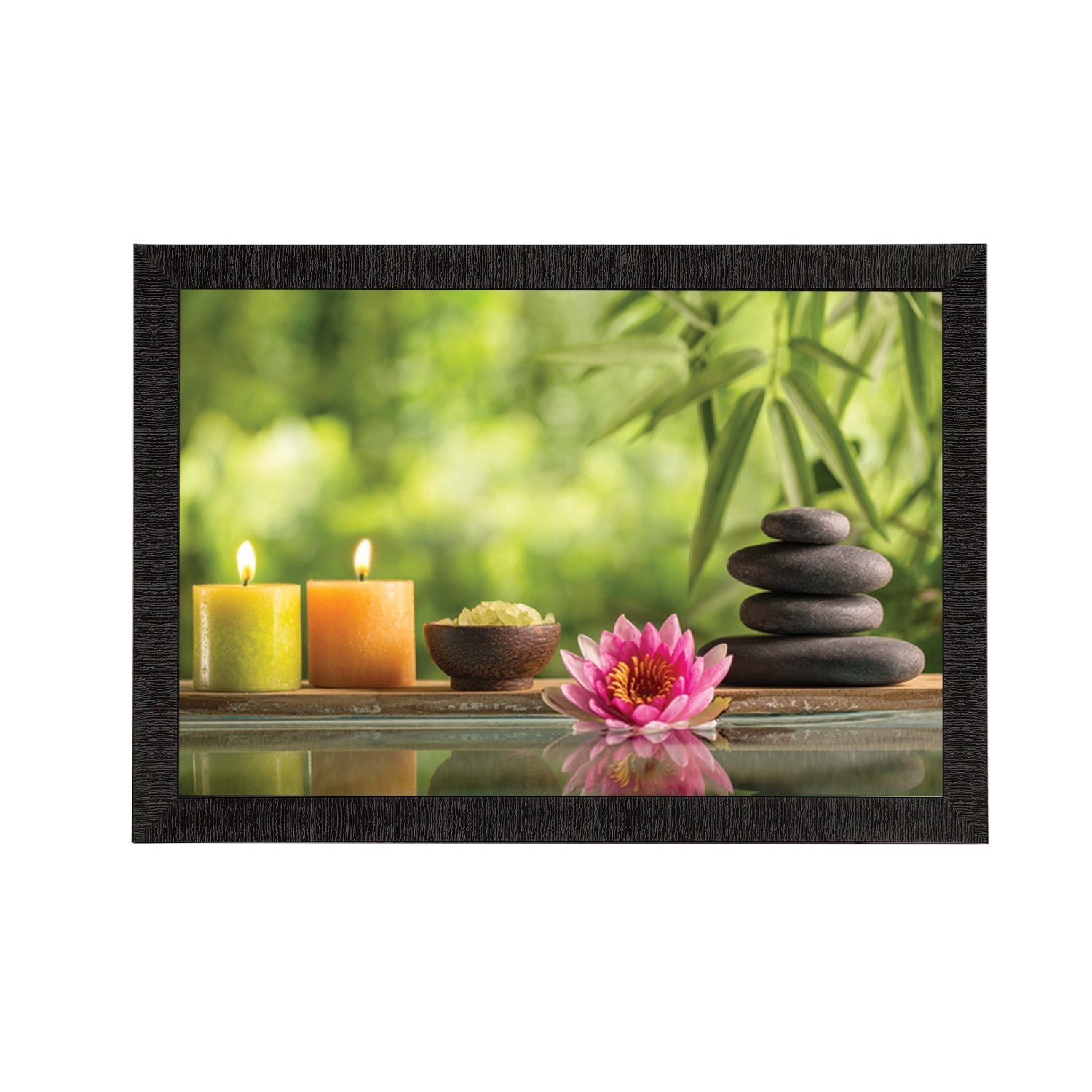 Candle, Stone and Flower Peace Theme Satin Matt Texture UV Art Painting Kafalo