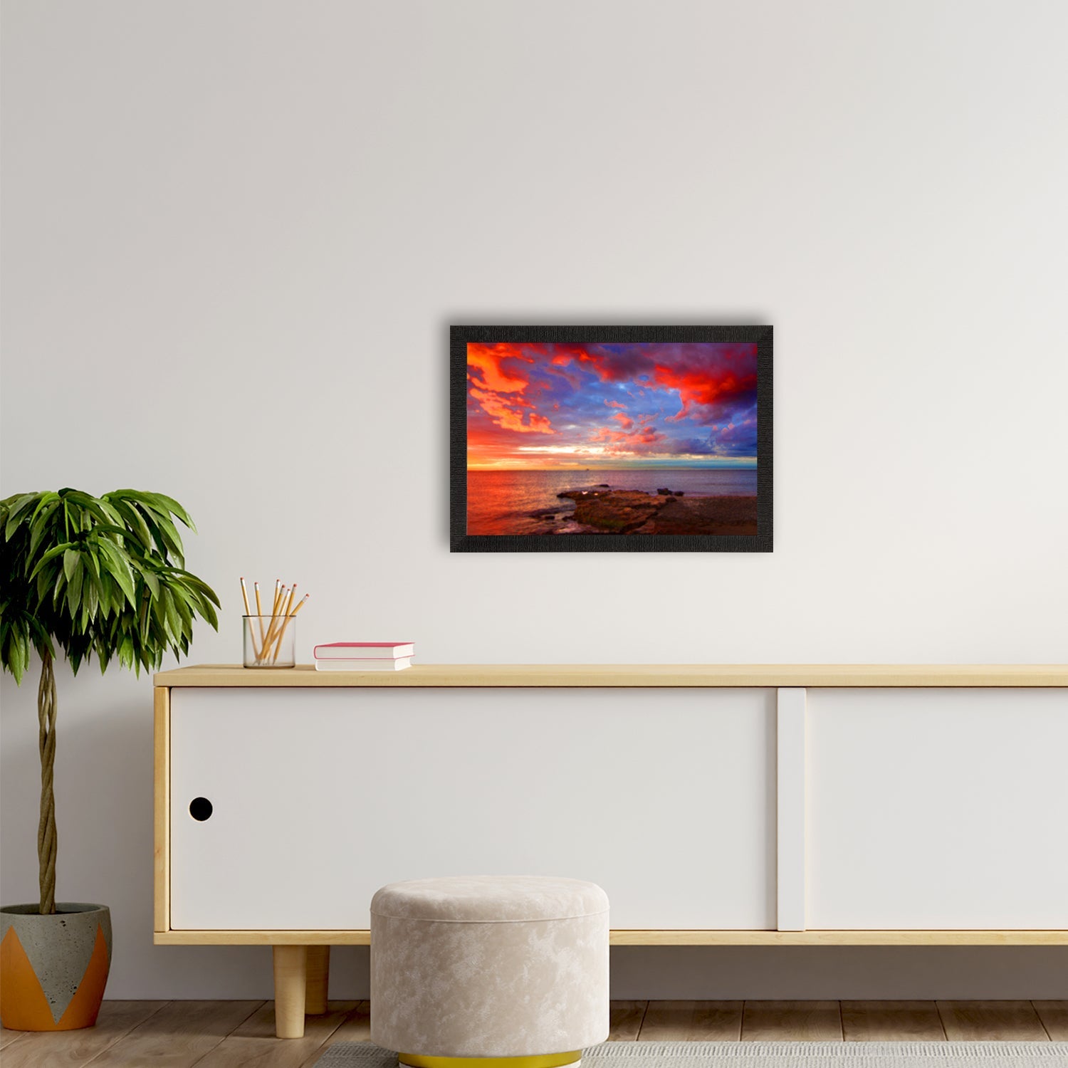 Colorful Sky and Beach Scenic View Satin Matt Texture UV Art Painting Kafalo