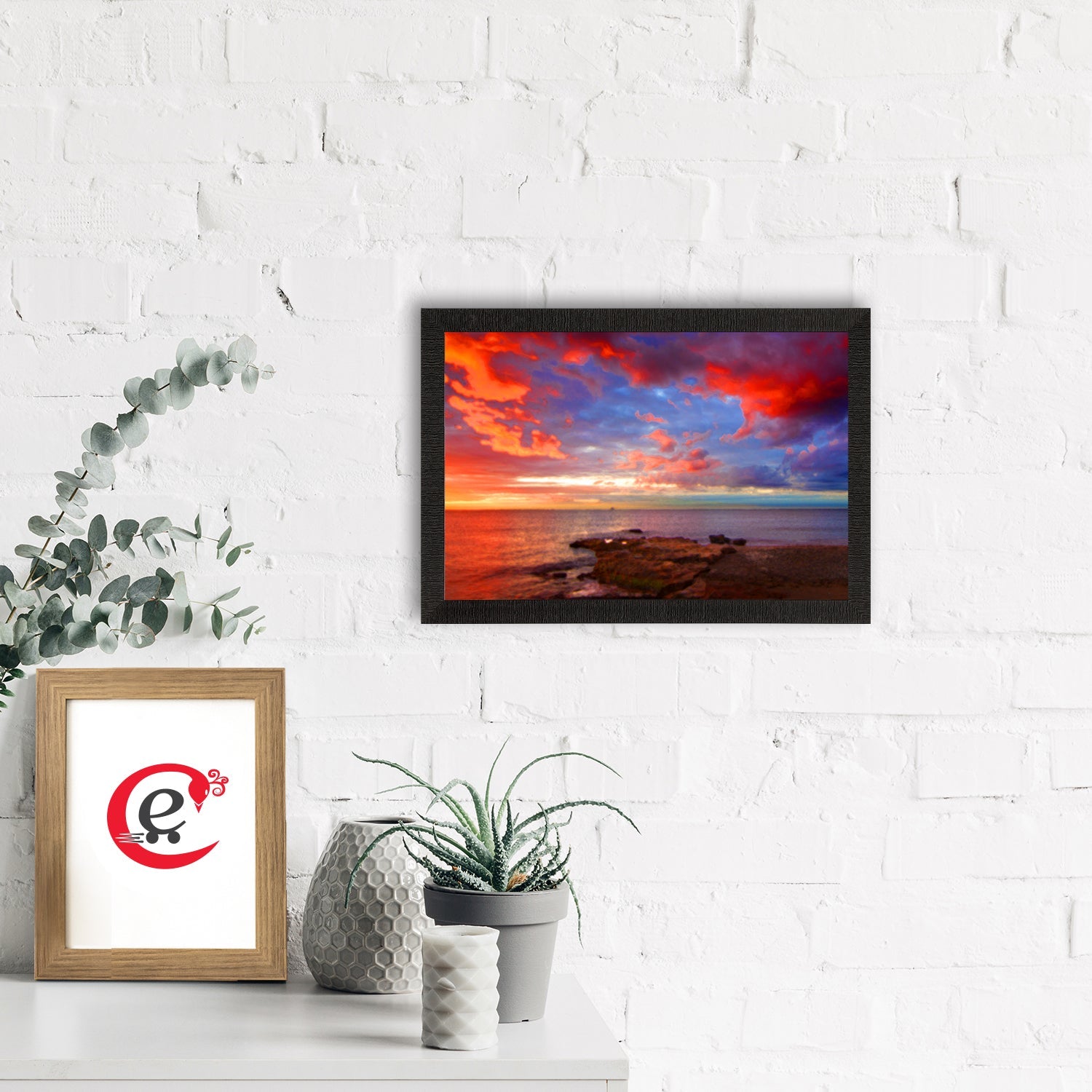 Colorful Sky and Beach Scenic View Satin Matt Texture UV Art Painting Kafalo