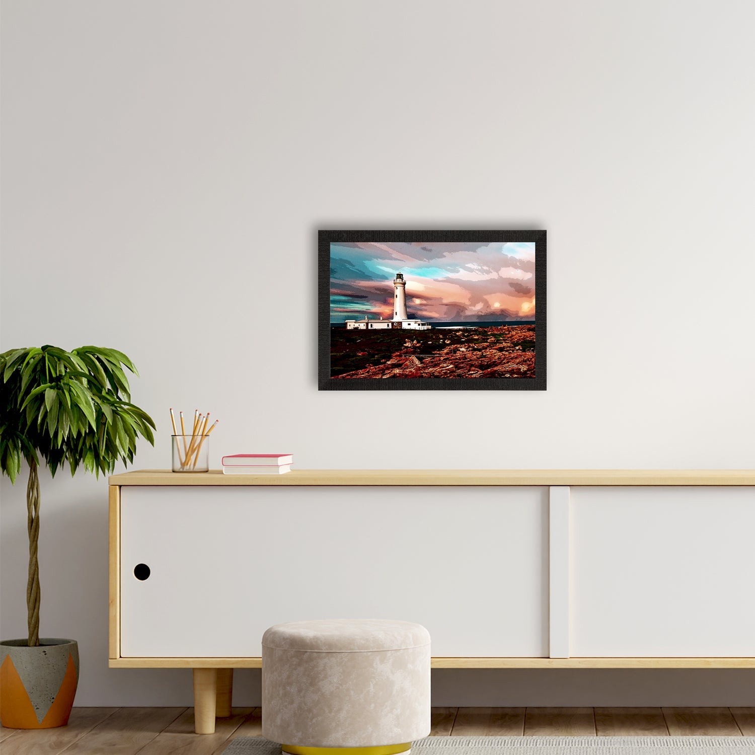 Seaside Lighthouse Scenic View Satin Matt Texture UV Art Painting Kafalo