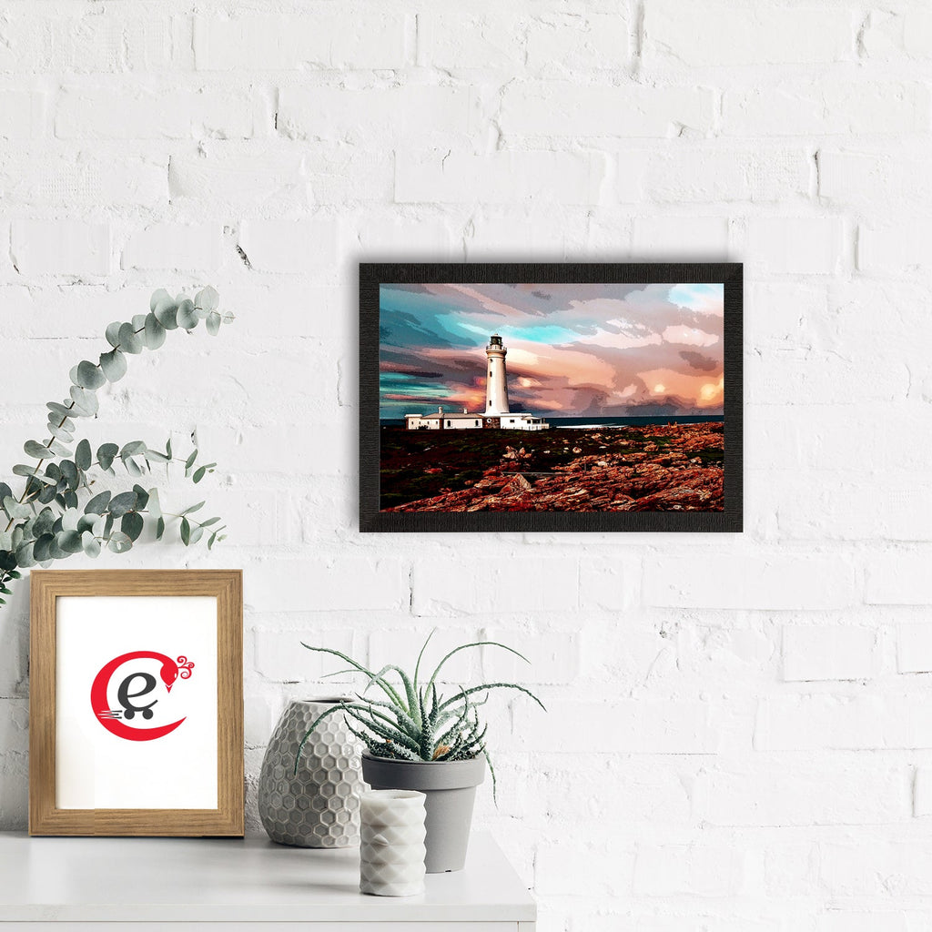 Seaside Lighthouse Scenic View Satin Matt Texture UV Art Painting Kafalo