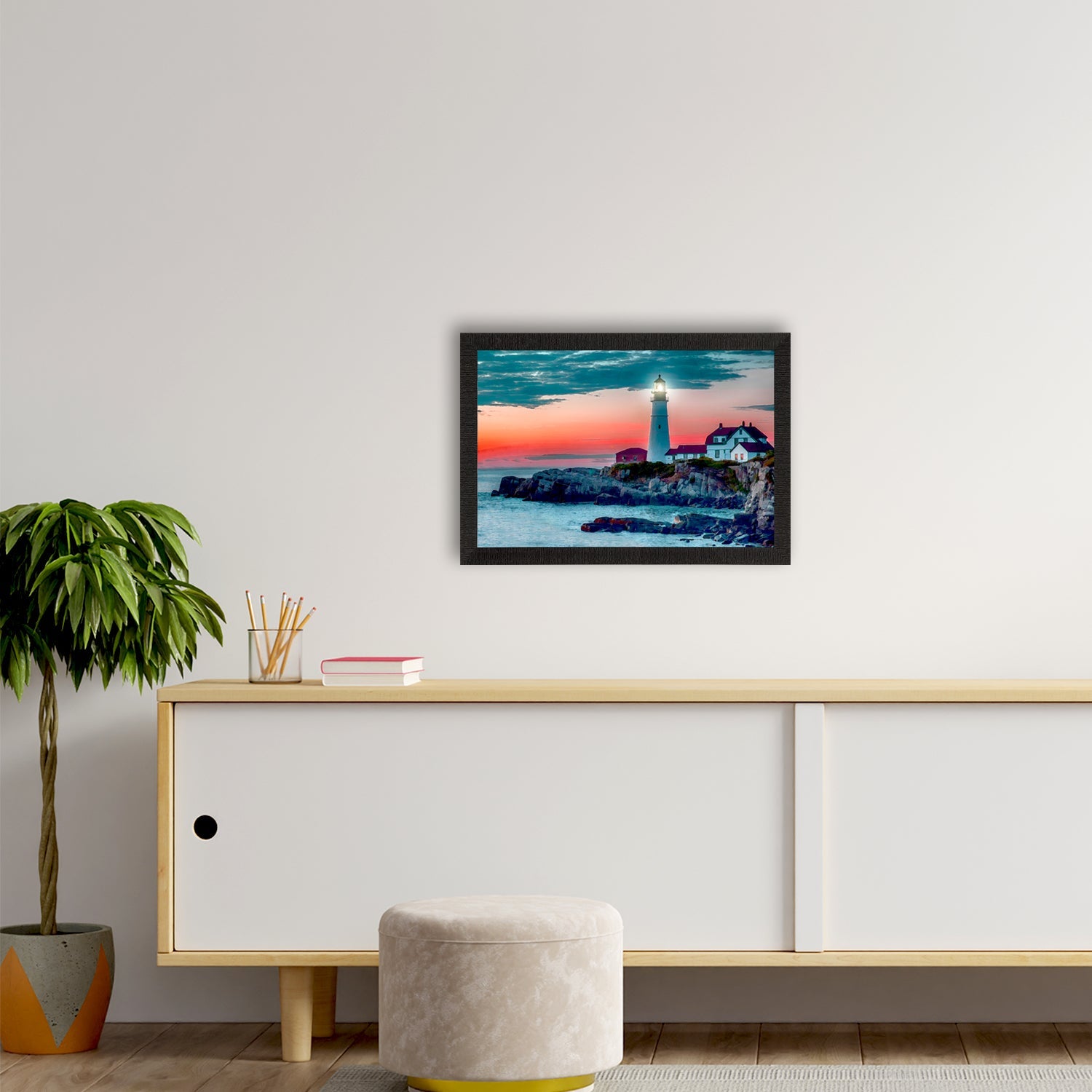 Seaside Lighthouse Scenic View Satin Matt Texture UV Art Painting Kafalo