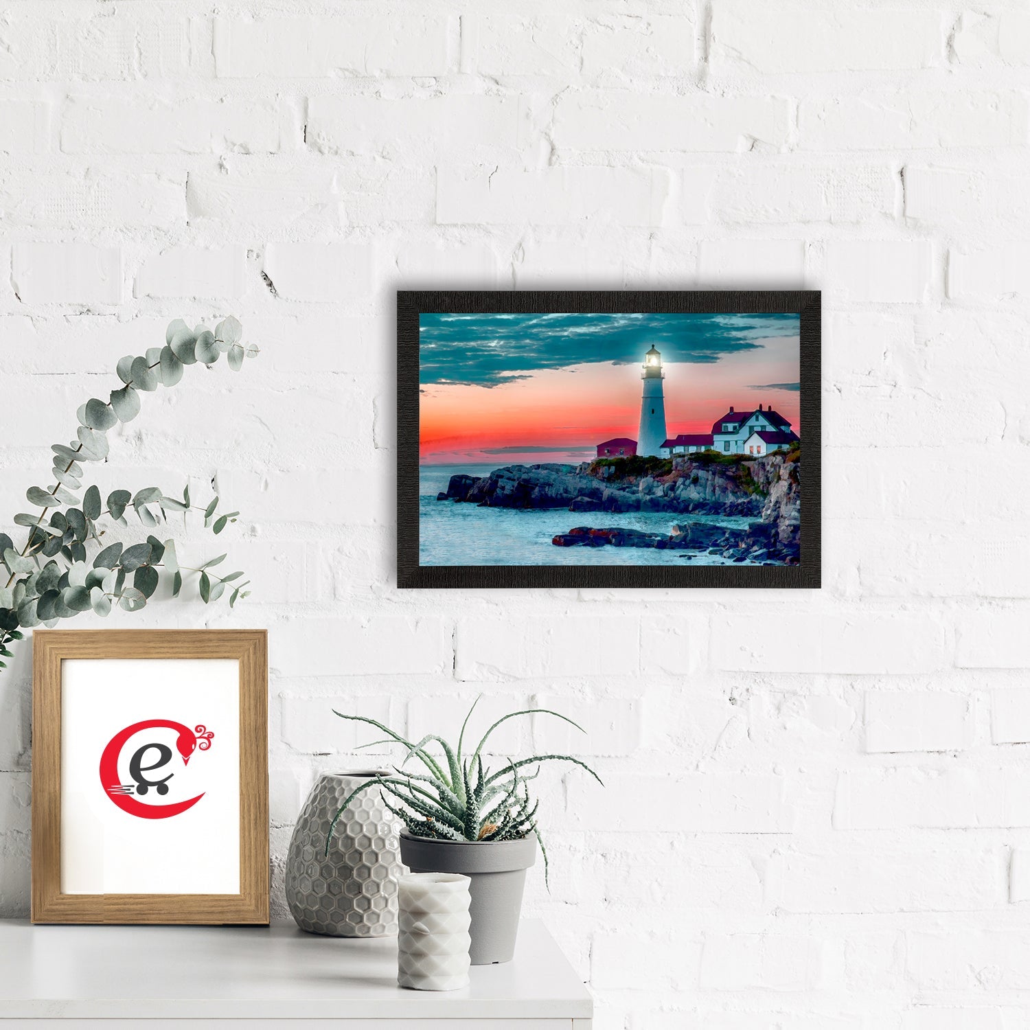 Seaside Lighthouse Scenic View Satin Matt Texture UV Art Painting Kafalo