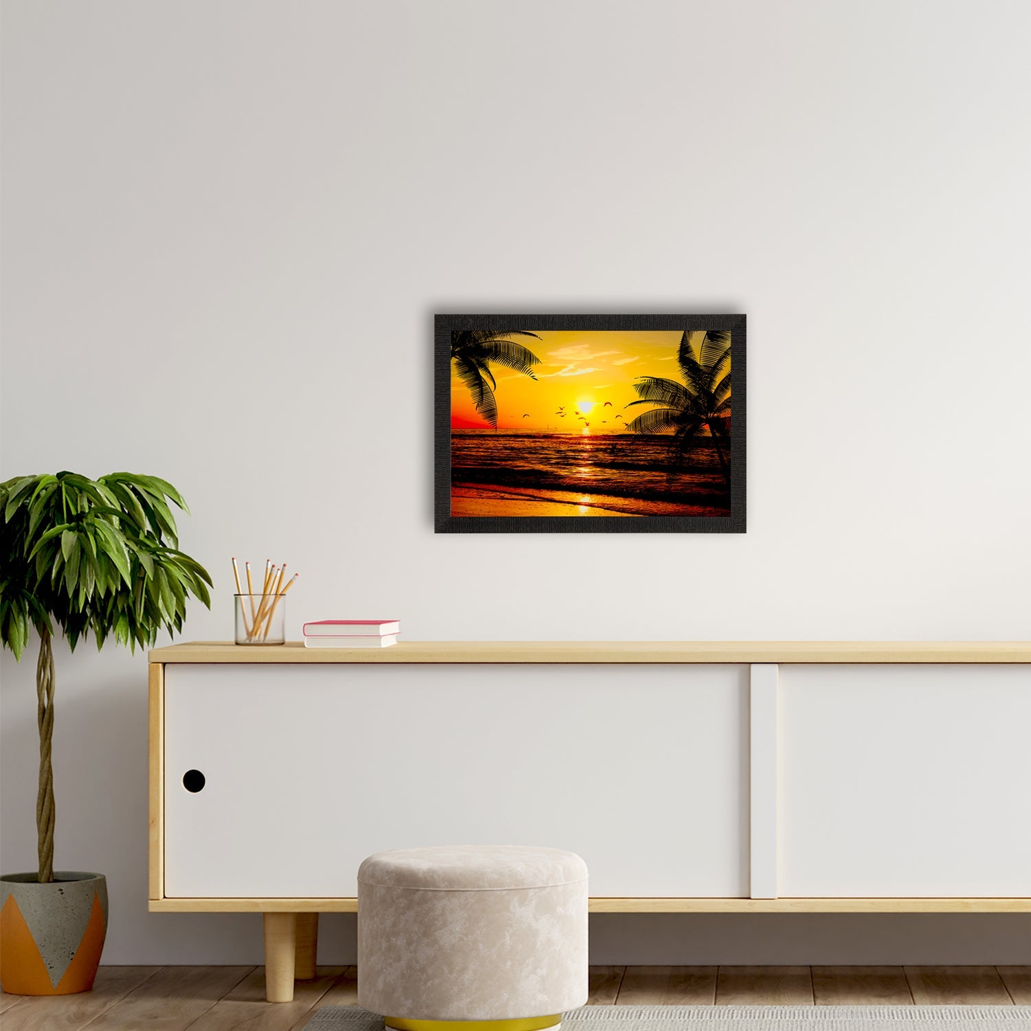 Flying Birds During Sunrise Beach View Satin Matt Texture UV Art Painting Kafalo