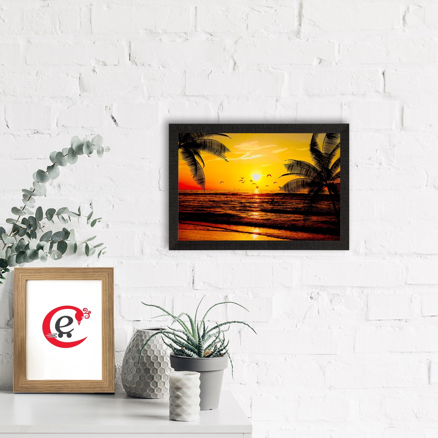 Flying Birds During Sunrise Beach View Satin Matt Texture UV Art Painting Kafalo