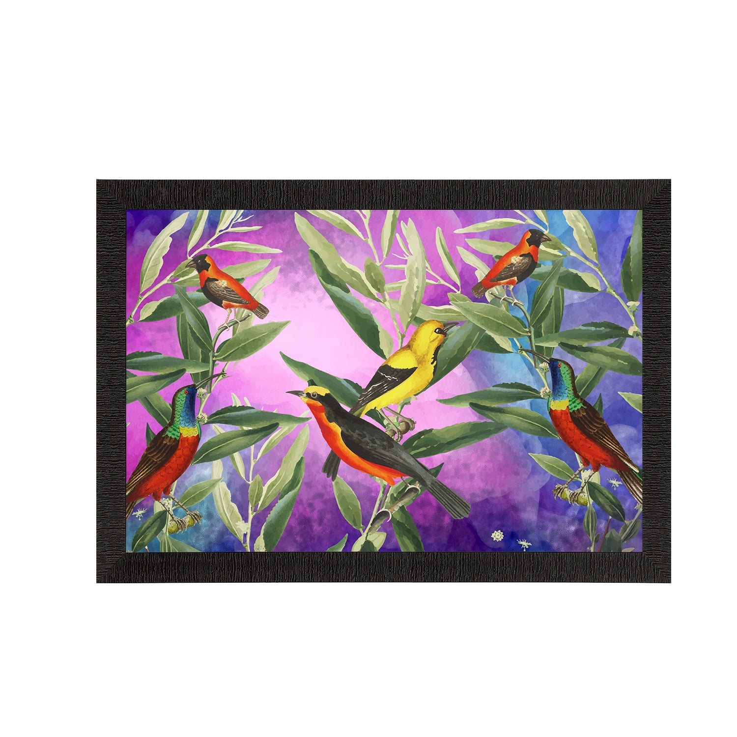 Colorful Birds Sitting on Tree Branch Satin Matt Texture UV Art Painting Kafalo
