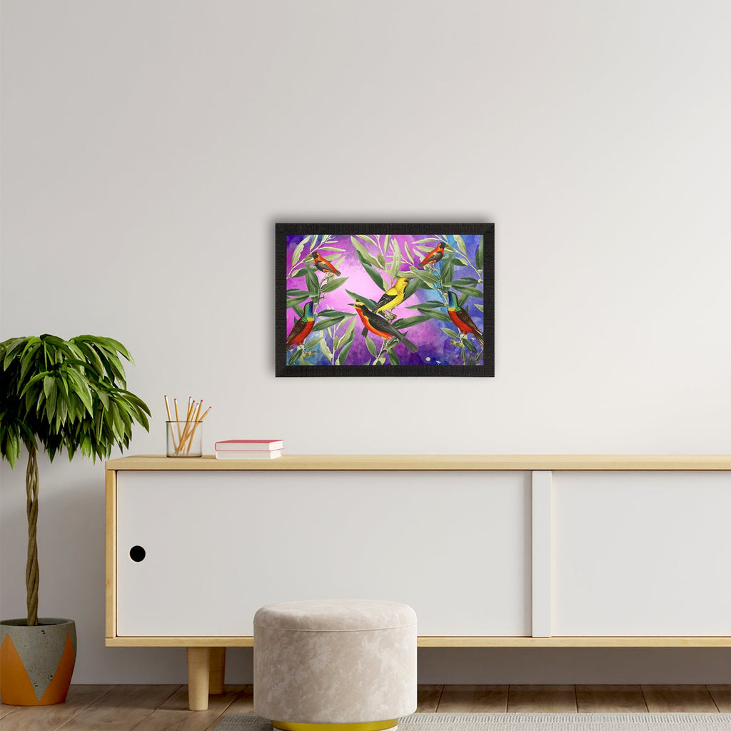 Colorful Birds Sitting on Tree Branch Satin Matt Texture UV Art Painting Kafalo