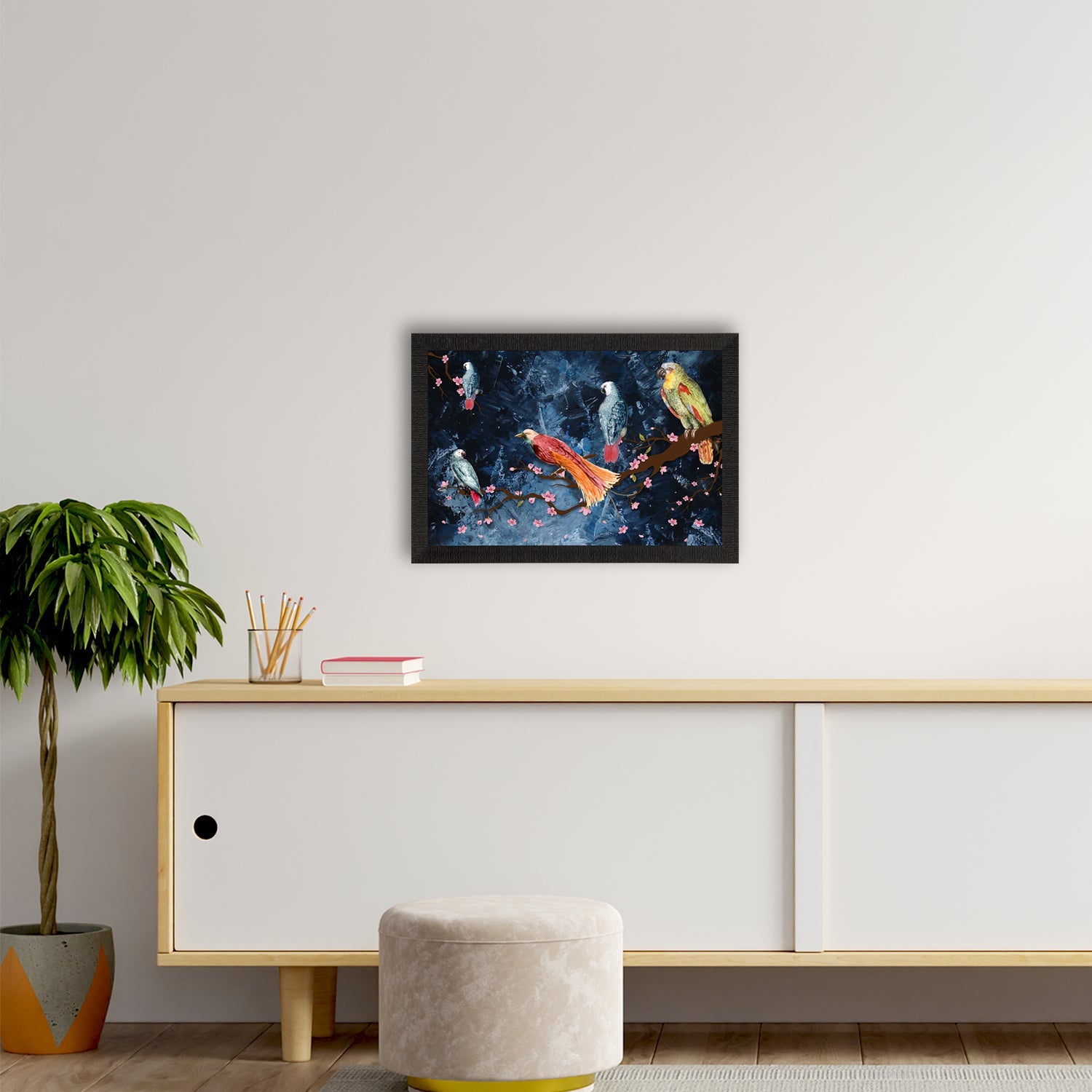 Colorful Birds Sitting on Tree Branch Satin Matt Texture UV Art Painting Kafalo