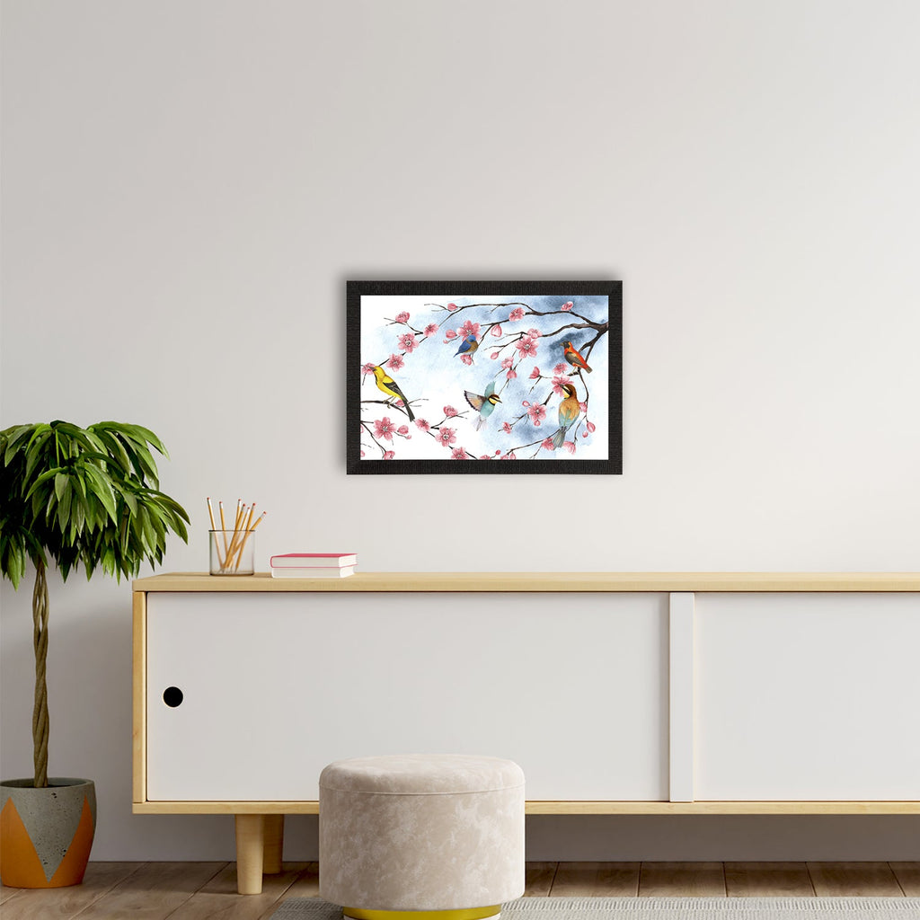Colorful Birds Sitting on Tree Branch Satin Matt Texture UV Art Painting Kafalo