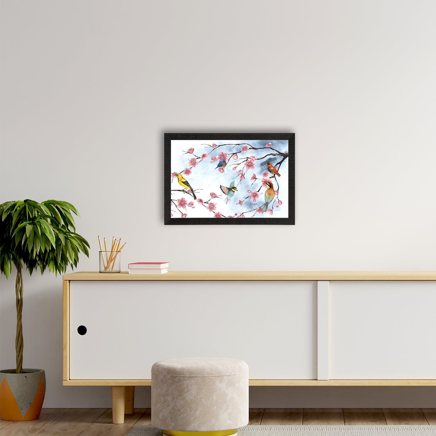 Colorful Birds Sitting on Tree Branch Satin Matt Texture UV Art Painting Kafalo
