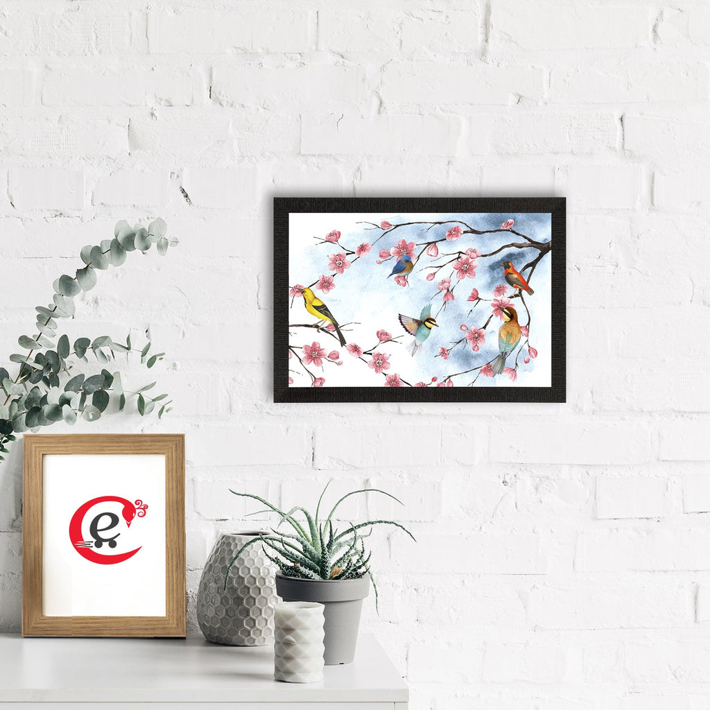Colorful Birds Sitting on Tree Branch Satin Matt Texture UV Art Painting Kafalo