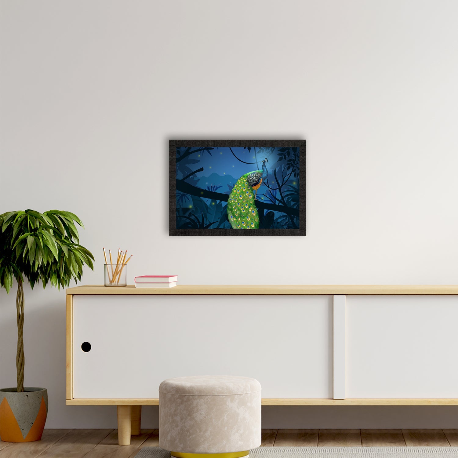 Peacock Sitting on Tree Branch Satin Matt Texture UV Art Painting Kafalo