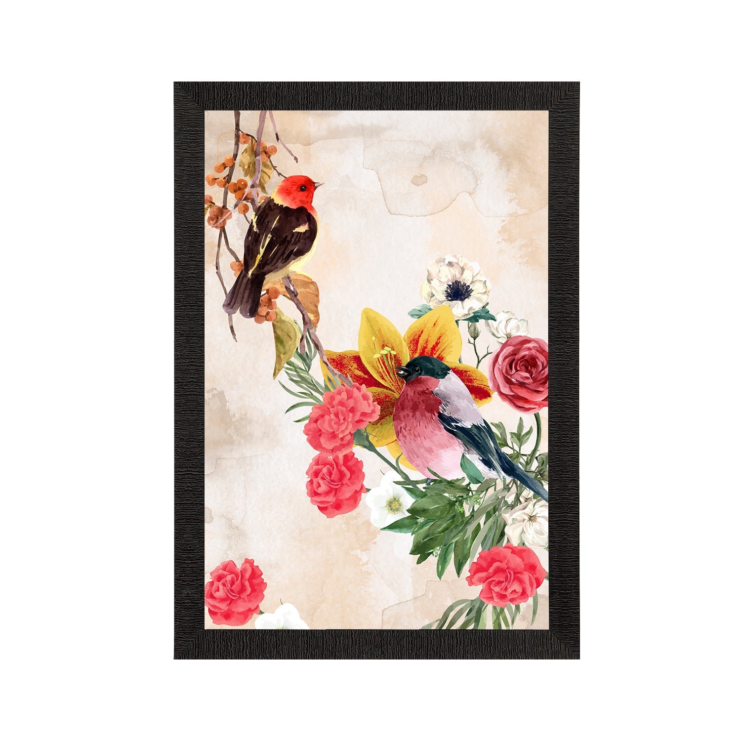 Colorful Birds Sitting on Tree Branch Satin Matt Texture UV Art Painting Kafalo