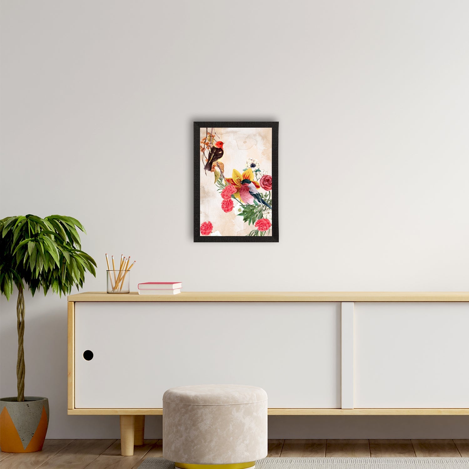 Colorful Birds Sitting on Tree Branch Satin Matt Texture UV Art Painting Kafalo