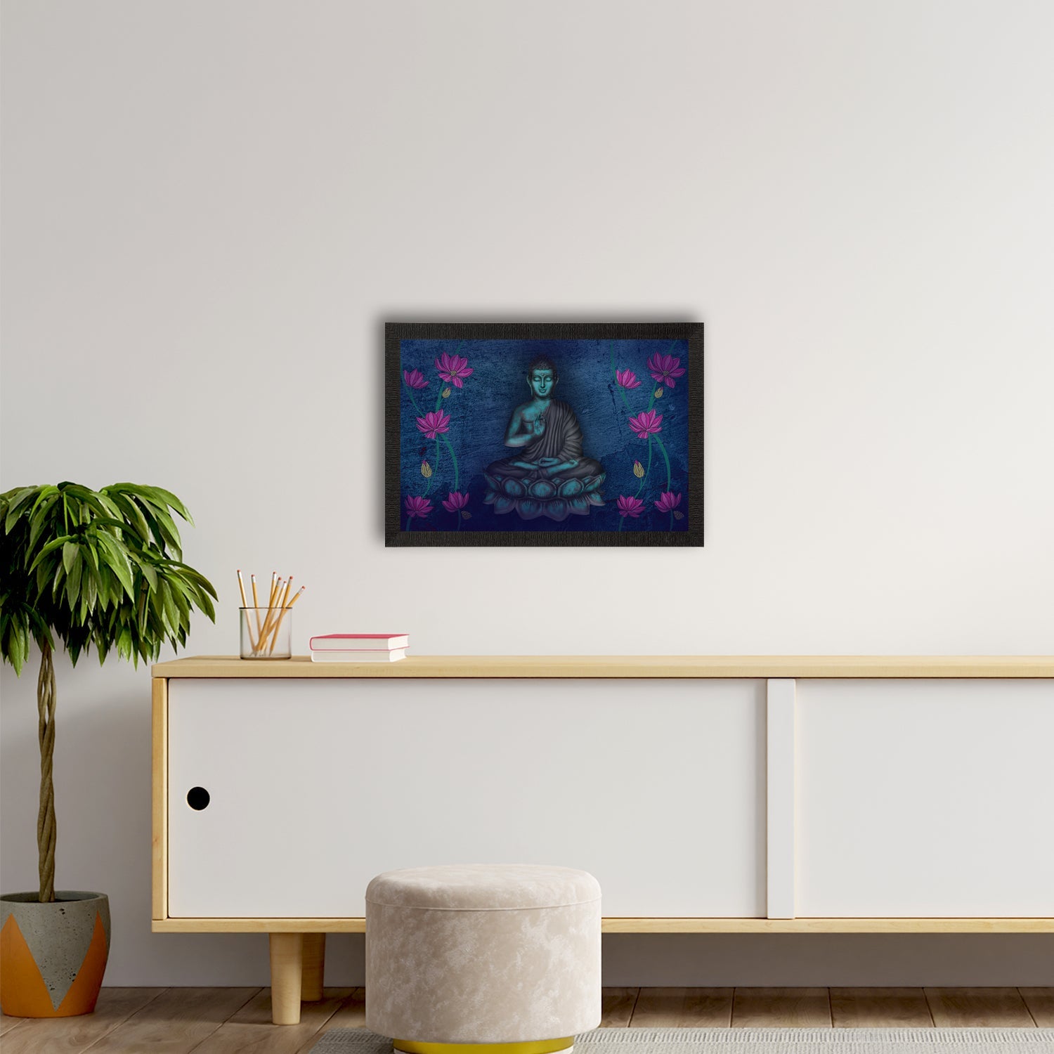 Meditating Lord Buddha Satin Matt Texture UV Art Painting Kafalo