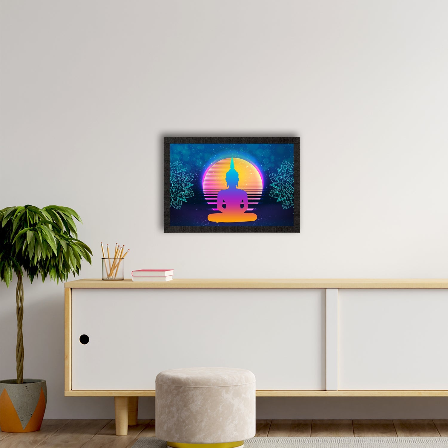 Meditating Lord Buddha Satin Matt Texture UV Art Painting Kafalo