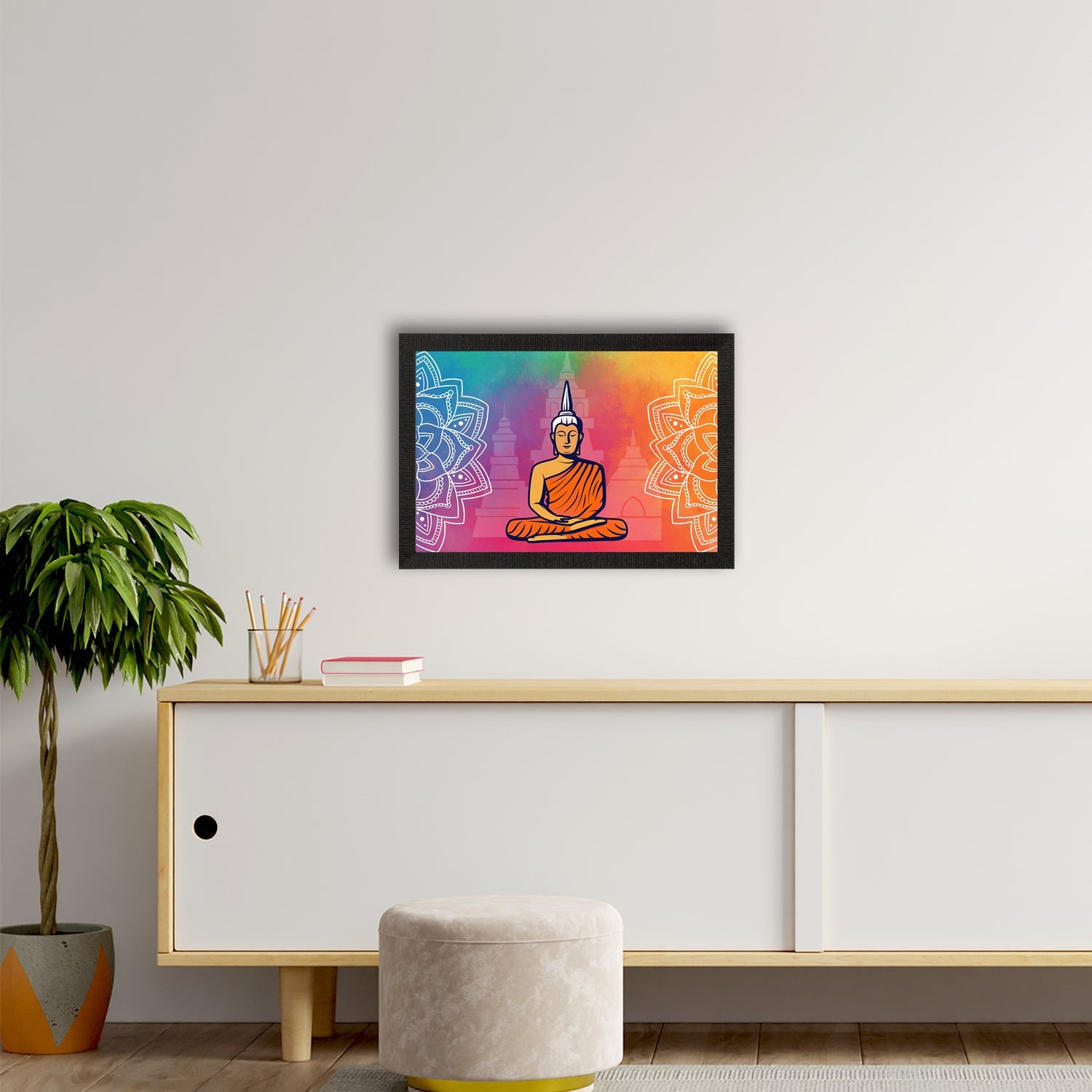 Meditating Lord Buddha Satin Matt Texture UV Art Painting Kafalo
