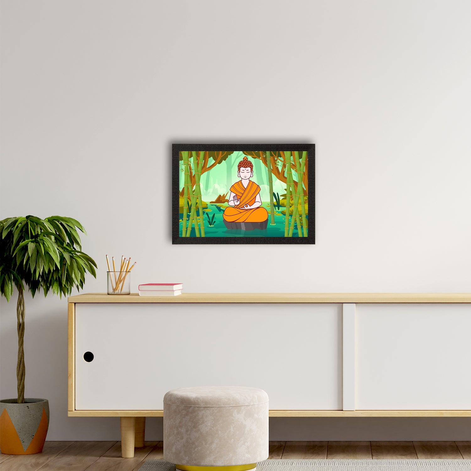 Meditating Lord Buddha Satin Matt Texture UV Art Painting Kafalo