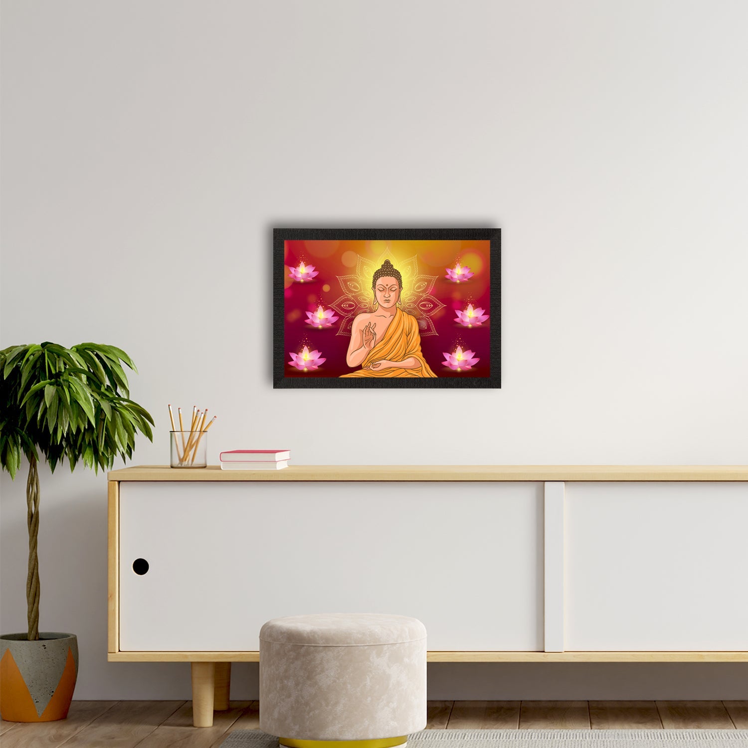 Meditating Lord Buddha Satin Matt Texture UV Art Painting Kafalo